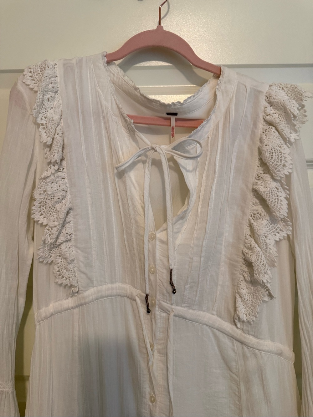Free People Cream Maxi Dress with Crochet Lace Trim